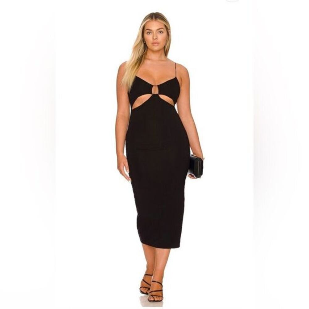 Good American Cut Out Cord Midi Dress Black Size 8 (5XL) NWT